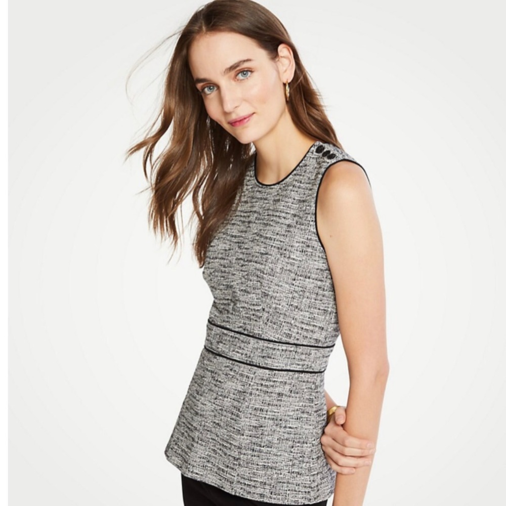 Ann Taylor Petite Piped Tweed Peplum Top